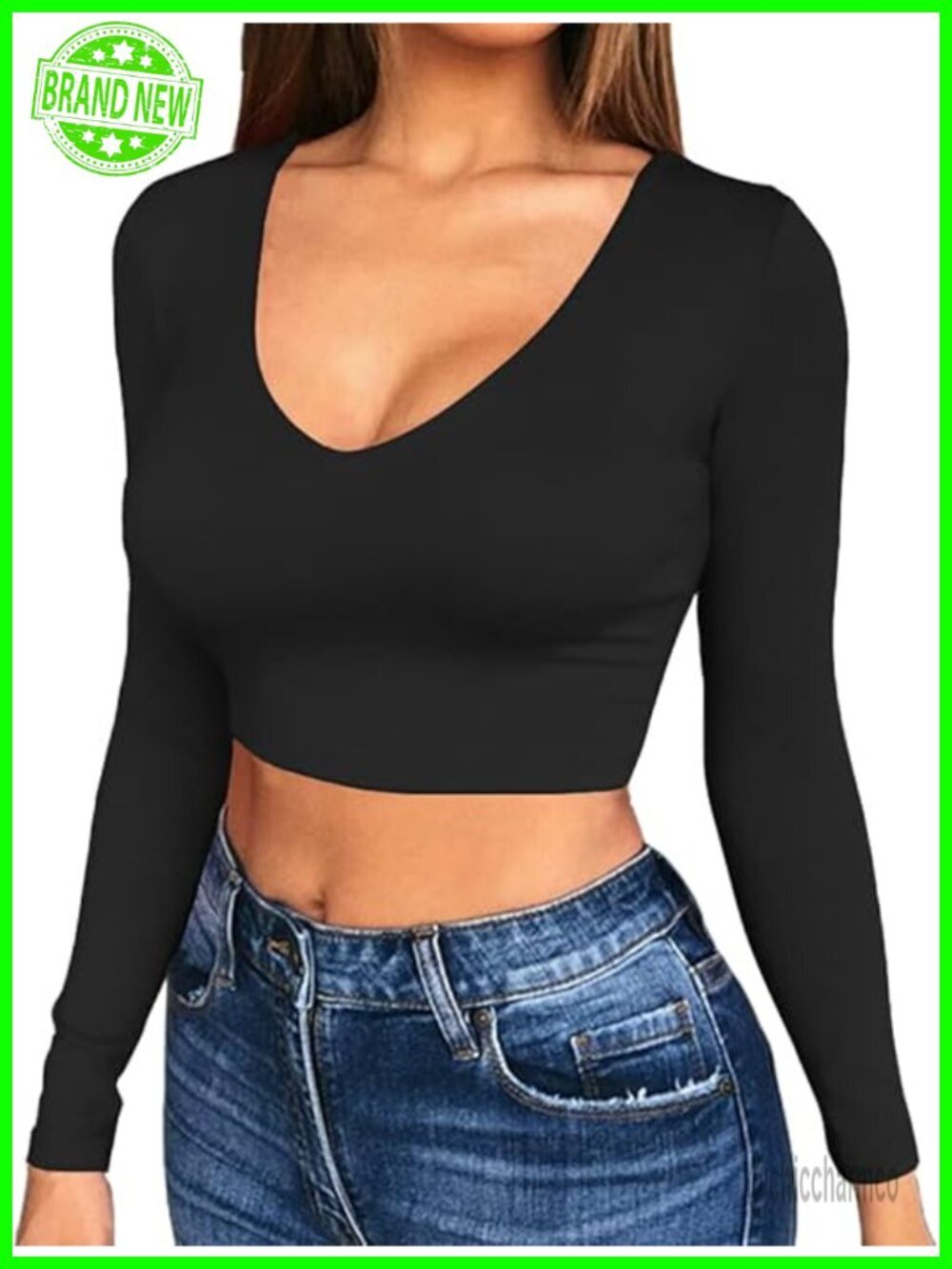 Long Sleeve V-Neck Crop Top in Soft Jersey